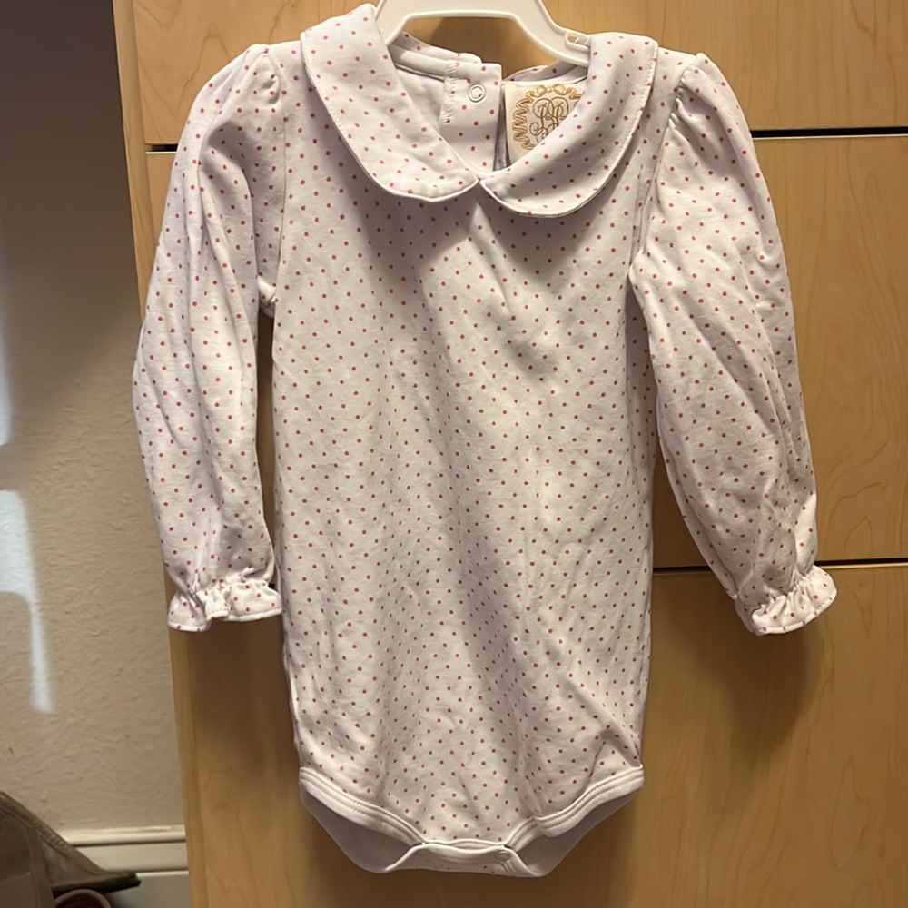 Beaufort Bonnet pink dots long sleeve onesie